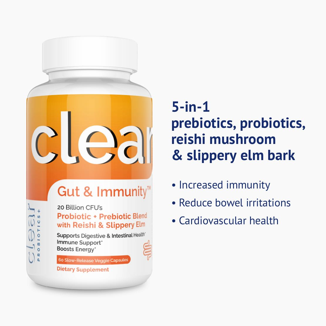 Boost Gut Health and Immunity with Clear Gut & Immunity - Probiotics, Reishi Mushroom, and Slippery Elm