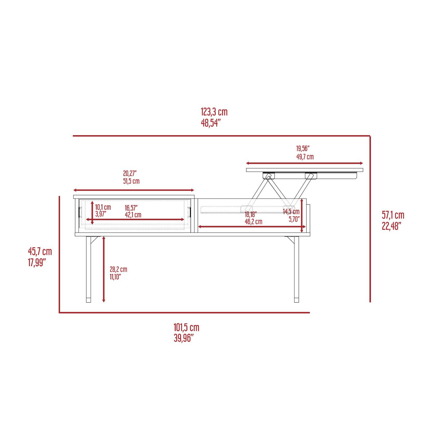 Manila Lift Top Coffee Table with Hidden Storage - Stylish and Functional