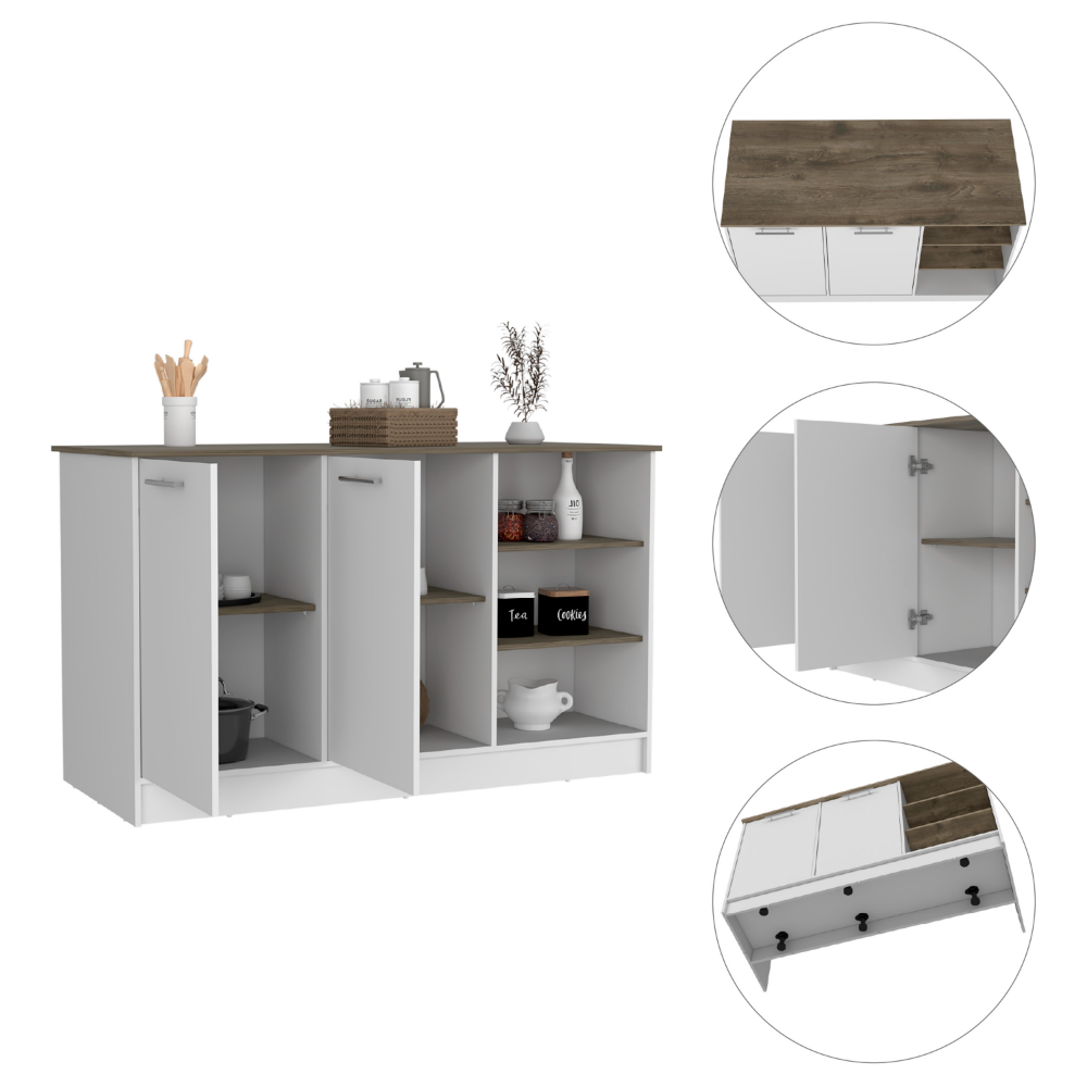 Mars Kitchen Island - Two Cabinets, Three Open Shelves | Organize and Enhance Your Kitchen Space