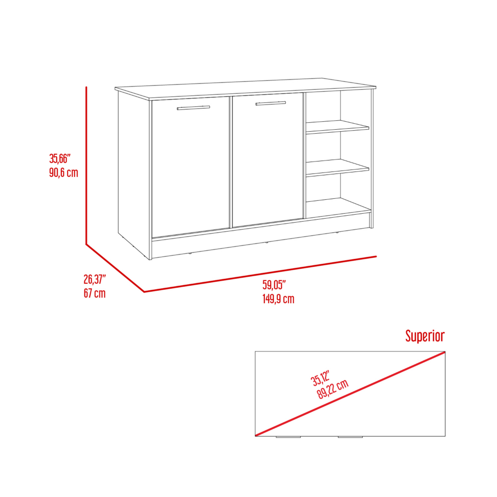 Mars Kitchen Island - Two Cabinets, Three Open Shelves | Organize and Enhance Your Kitchen Space