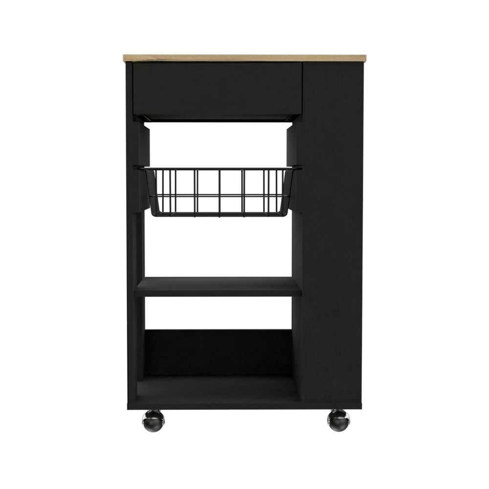 Rosemont Kitchen Cart with Two Open Shelves, Four Casters, and One Drawer