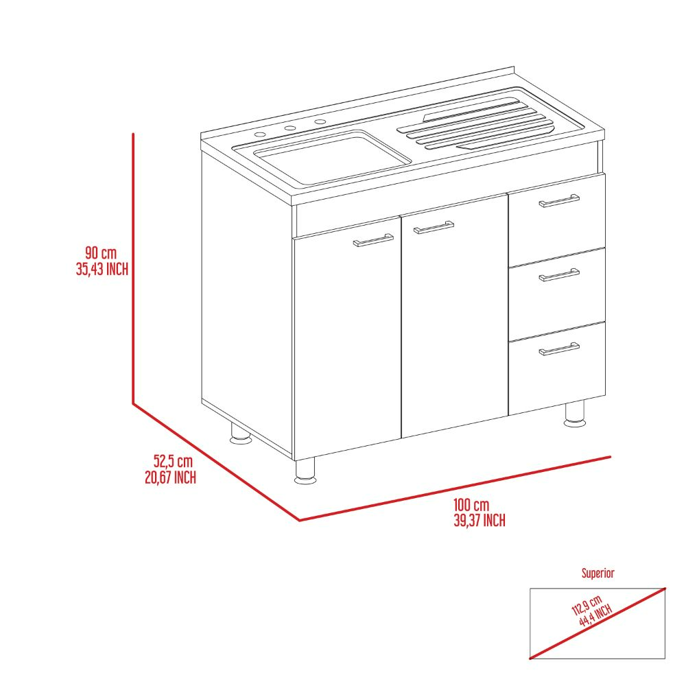 Rushville Base Double Door Cabinet, Three Drawers - Ample Storage for Your Kitchen