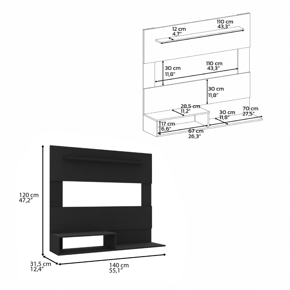 Baden Floating Entertainment Center for TVs up to 55" - Space for TV, One Superior Shelf, Two Shelves