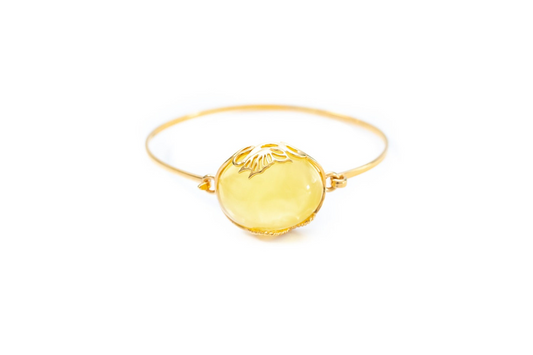 Handmade Yellow Amber and Gold Bangle | Elegant Statement Jewelry