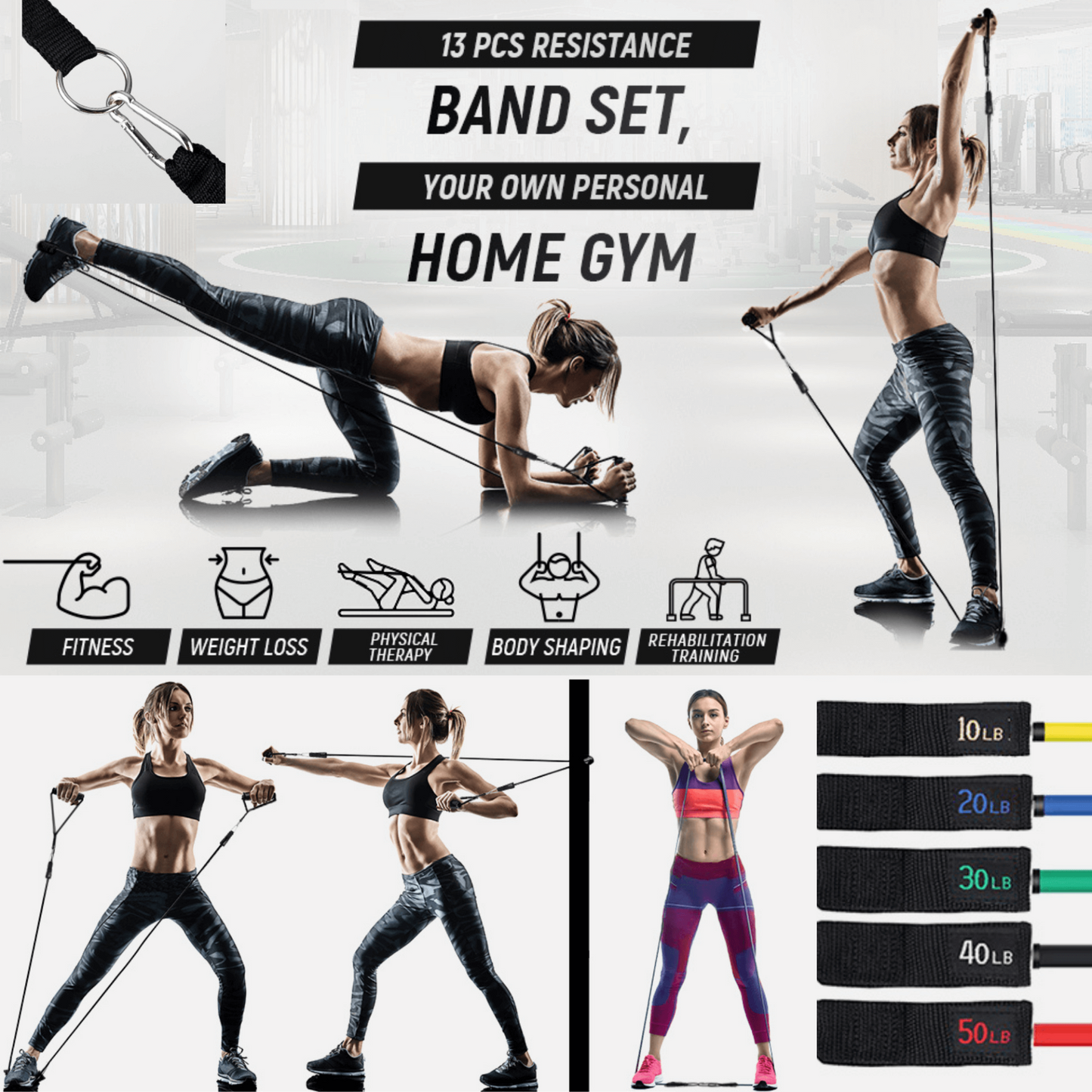 Intey 13-Pcs Resistance Band Home Workout Set - Full-Body Exercise Bands with Protective Sleeve