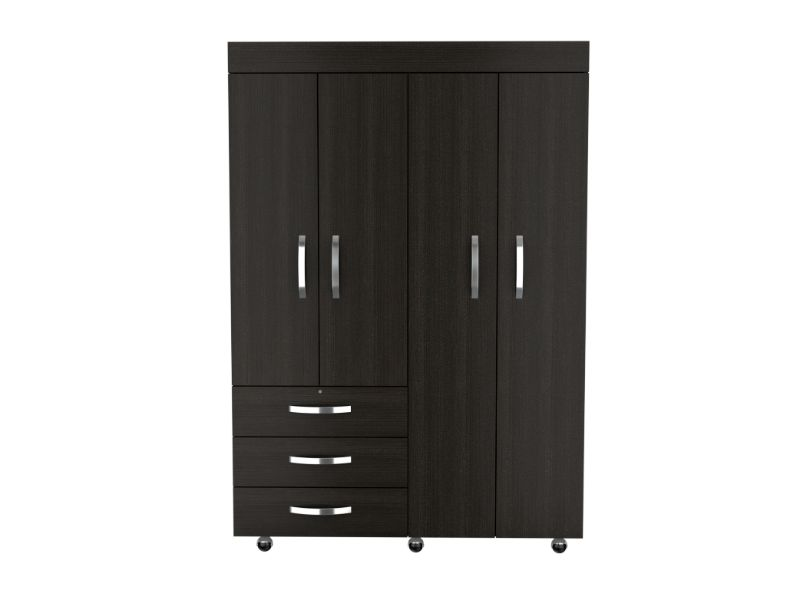 Hamilton Mobile Armoire, Double Door Cabinet, Three Drawers, Rods - Elegant Black Wengue Finish