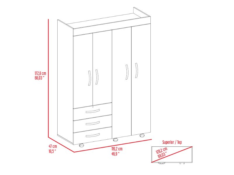 Hamilton Mobile Armoire, Double Door Cabinet, Three Drawers, Rods - Elegant Black Wengue Finish