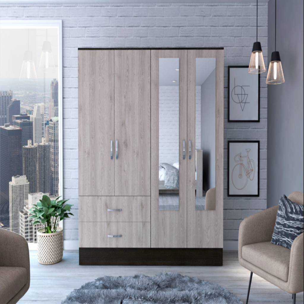 Gangi 160 Armoire, Double Door Cabinet, Two Mirrors, Two Drawers, Rod, Six Shelves - Spacious and Elegant Storage Solution