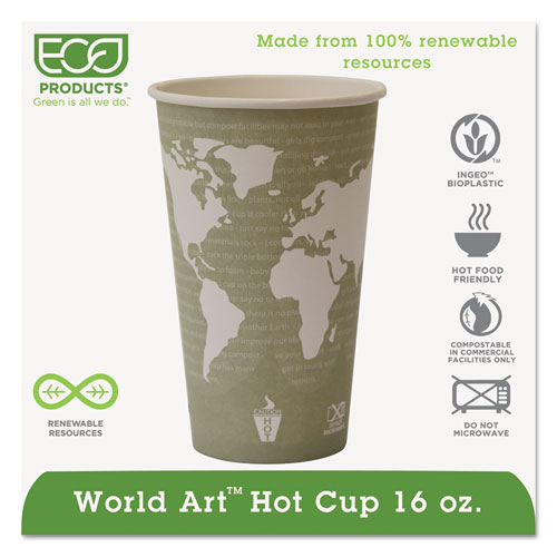 Eco-Products 16 oz World Art Hot Beverage Cups - Leakproof & Eco-Friendly