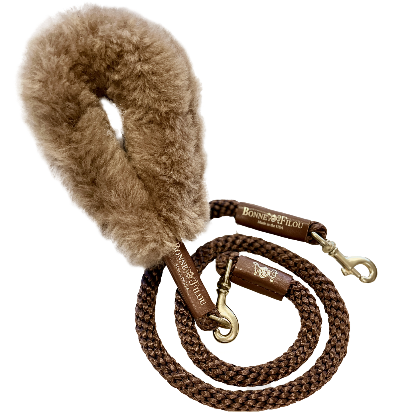 Bundle Shearling Fur Grip + Rope Leash for Dogs - Chic and Functional Dog Walking Accessory