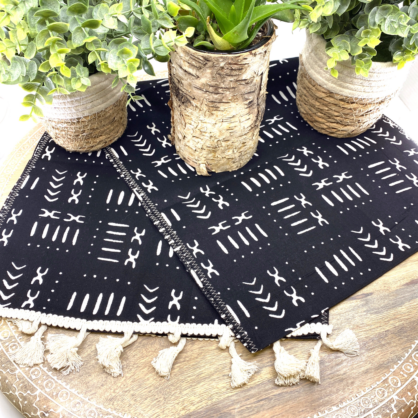 Handmade Coffee Table Runner Black Mudcloth Wax Print