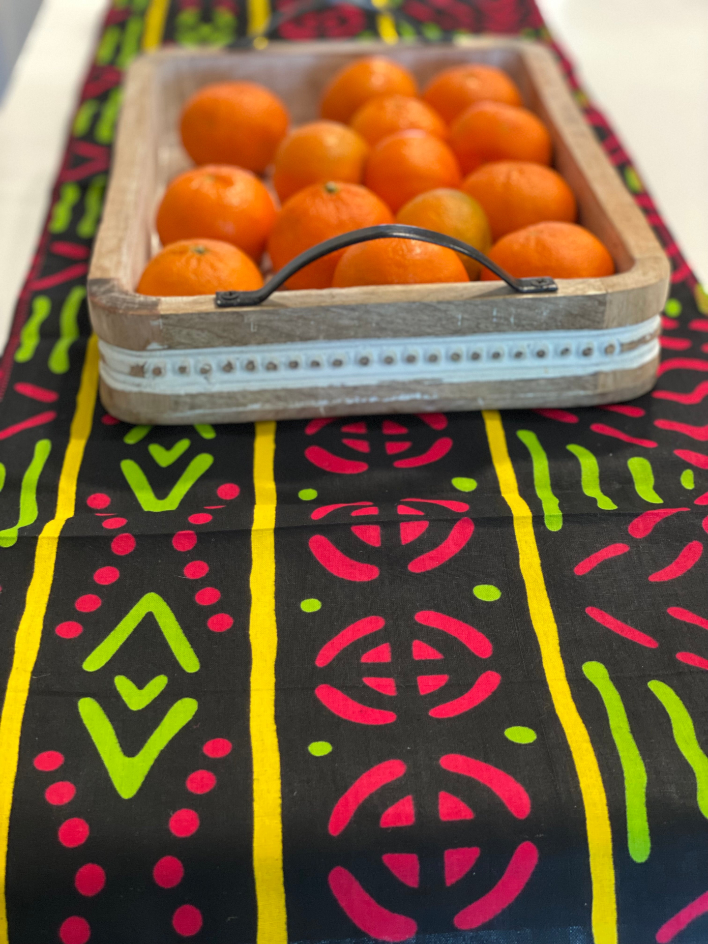 Handmade Pink & Green Wax Print Coffee Table Runner