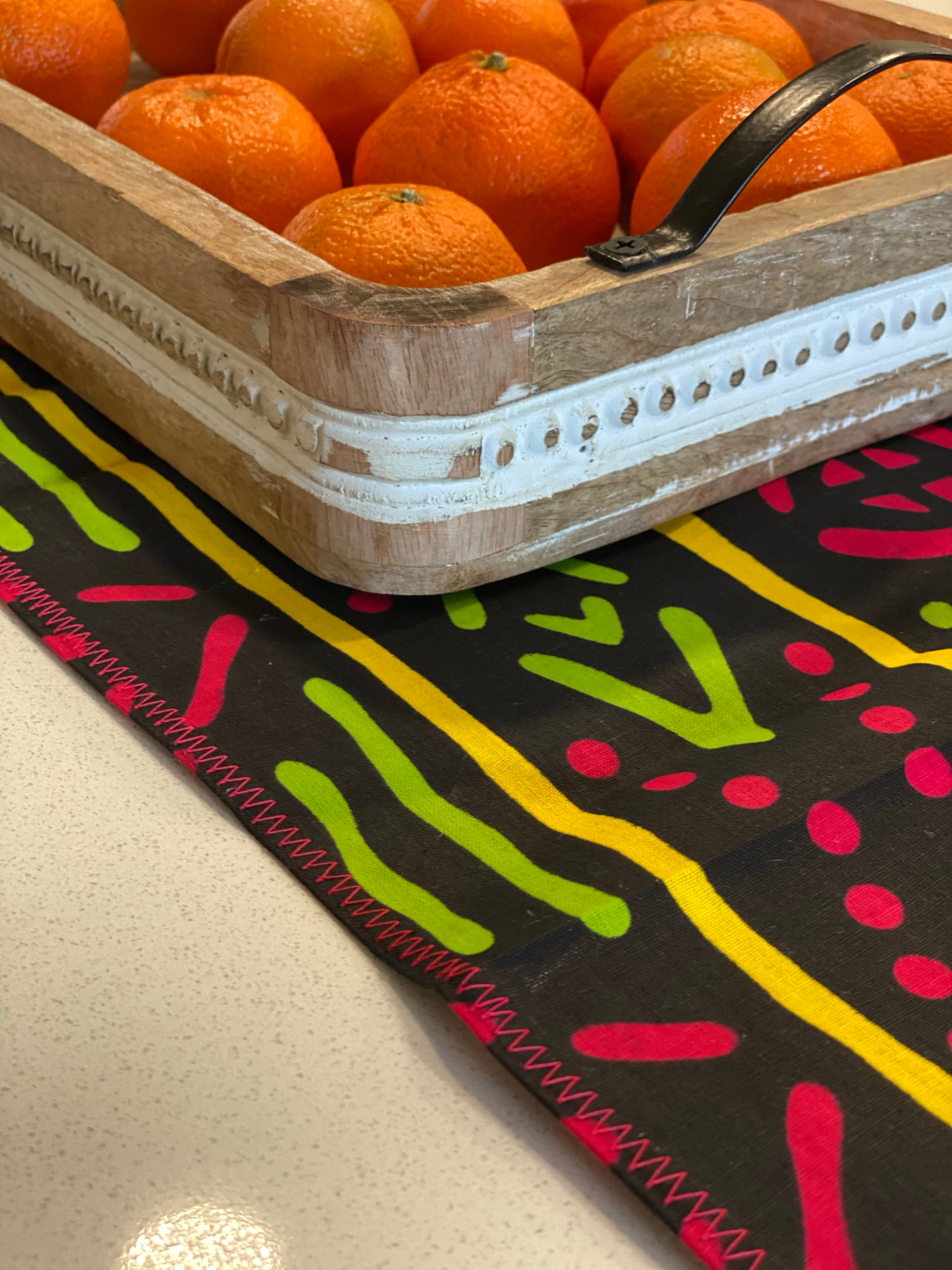 Handmade Pink & Green Wax Print Coffee Table Runner