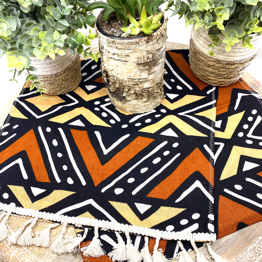 Handmade Coffee Table Runner - Orange Bologan Wax Print | Unique African Design