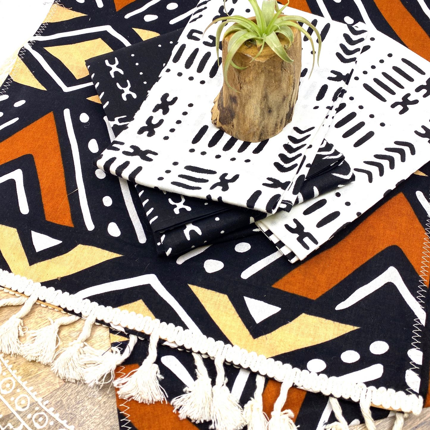 Handmade Coffee Table Runner - Orange Bologan Wax Print | Unique African Design