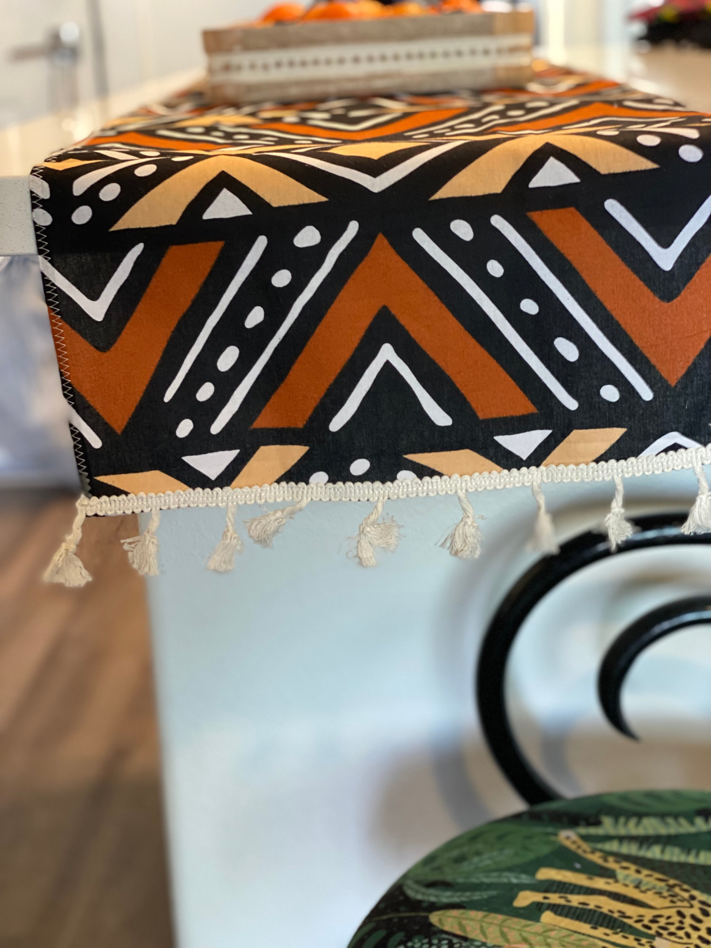 Handmade Coffee Table Runner - Orange Bologan Wax Print | Unique African Design