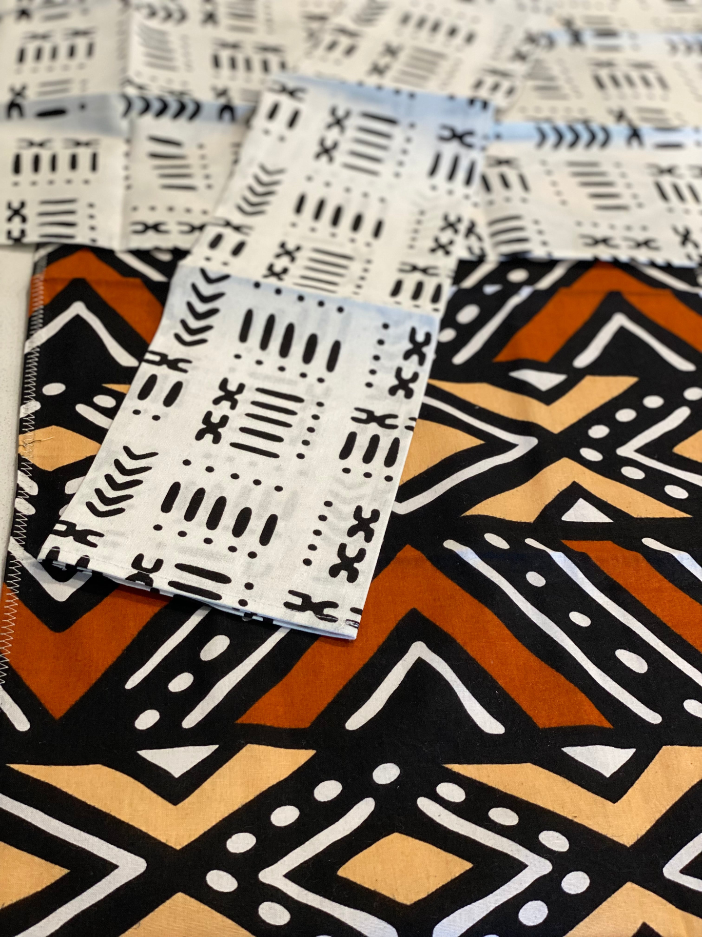 Handmade Coffee Table Runner - Orange Bologan Wax Print | Unique African Design