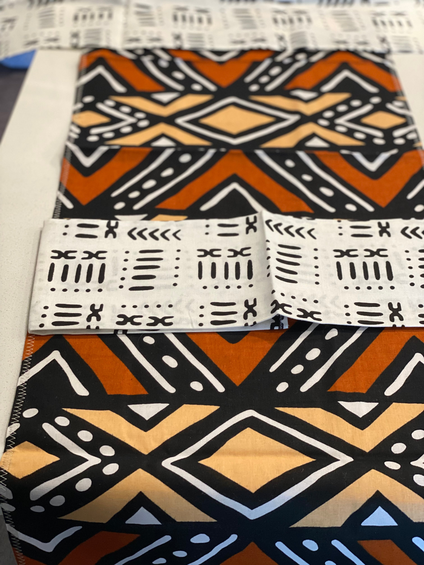 Handmade Coffee Table Runner - Orange Bologan Wax Print | Unique African Design