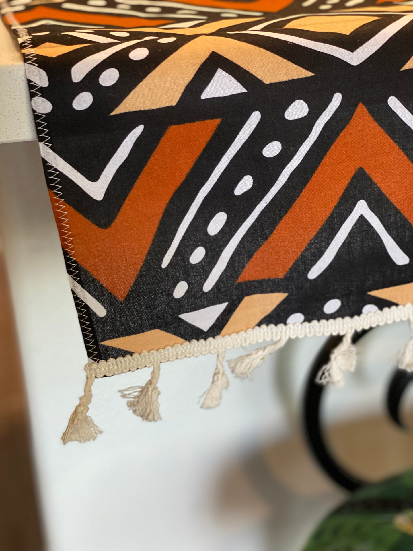 Handmade Coffee Table Runner - Orange Bologan Wax Print | Unique African Design