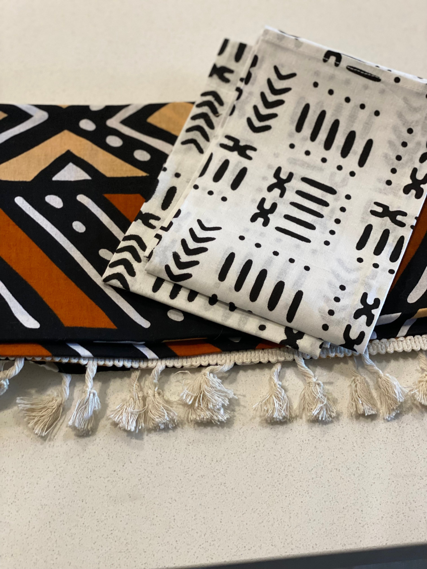 Handmade Coffee Table Runner - Orange Bologan Wax Print | Unique African Design