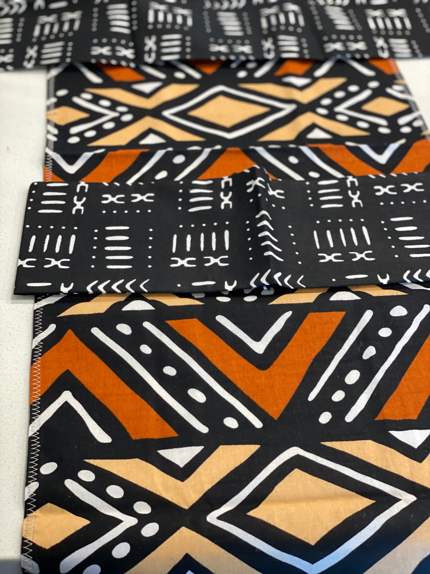 Handmade Coffee Table Runner - Orange Bologan Wax Print | Unique African Design