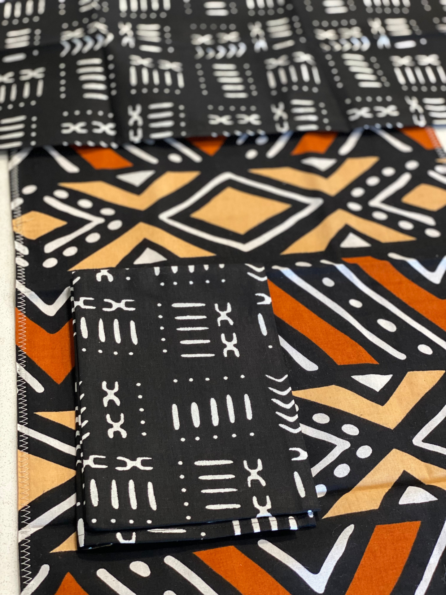 Handmade Coffee Table Runner - Orange Bologan Wax Print | Unique African Design