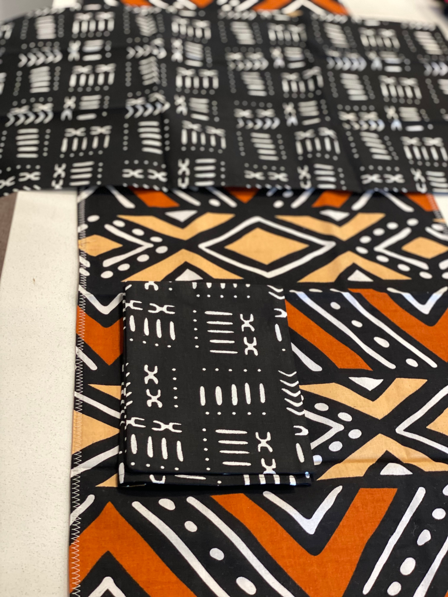 Handmade Coffee Table Runner - Orange Bologan Wax Print | Unique African Design