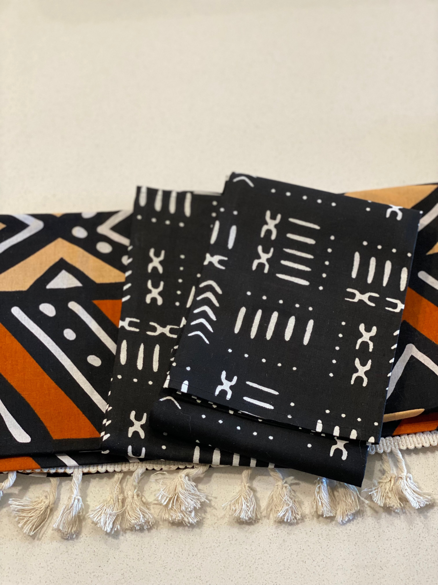 Handmade Coffee Table Runner - Orange Bologan Wax Print | Unique African Design