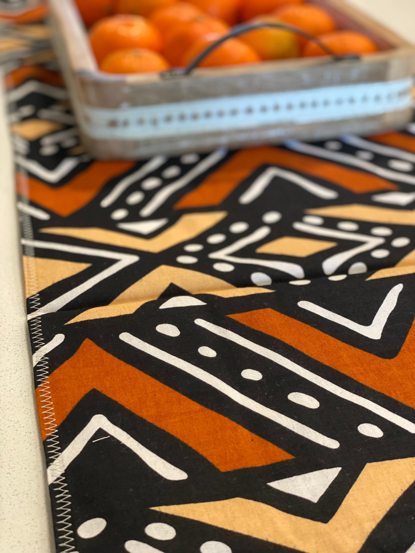 Handmade Coffee Table Runner - Orange Bologan Wax Print | Unique African Design