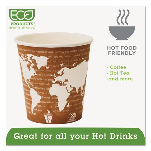 Eco-Products 10 oz World Art Hot Beverage Cups - Leakproof, Plant-Based Resin Lining