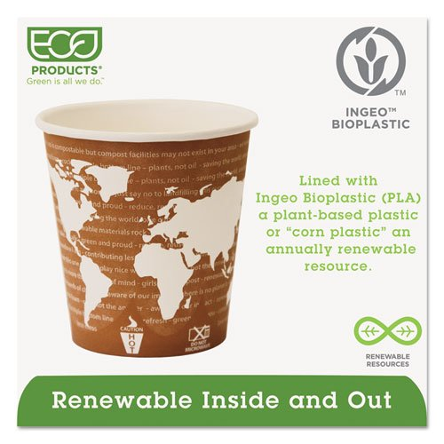 Eco-Products 10 oz World Art Hot Beverage Cups - Leakproof, Plant-Based Resin Lining