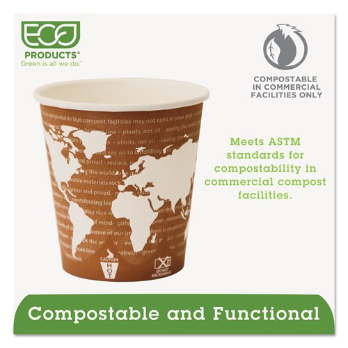 Eco-Products 10 oz World Art Hot Beverage Cups - Leakproof, Plant-Based Resin Lining