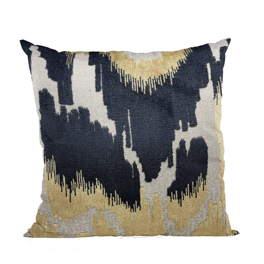 Plutus Velvet Glamour Black, Gold, Cream Handmade Luxury Pillow - Elegant and Luxurious Decor