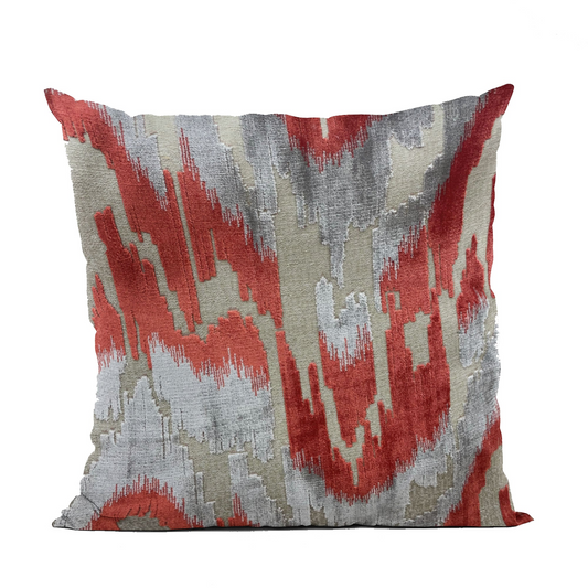 Plutus Velvet Glamour Red, Gray Handmade Luxury Pillow - Elegant and Comfortable