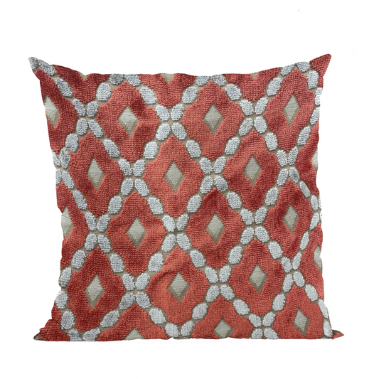 Plutus Velvet Majestic Red, Gray Handmade Luxury Pillow - Double Sided, Invisible Zipper, Hypoallergenic Insert