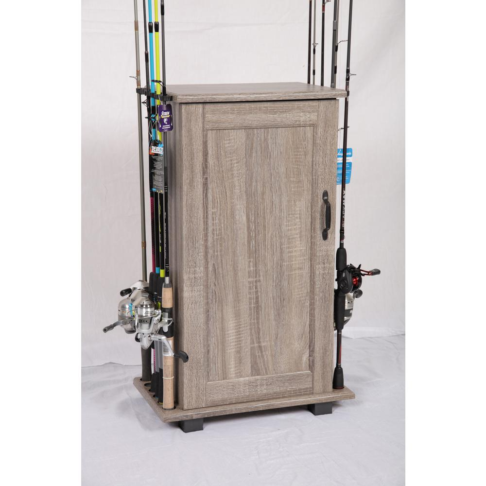 Fishing Storage and Organization Cabinet in Rough Sawn Barnwood Laminate - Keep Your Fishing Gear Neat and Accessible