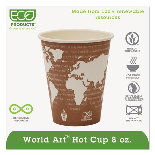 Eco-Products 8 oz World Art Hot Beverage Cups - Leakproof and Eco-Friendly