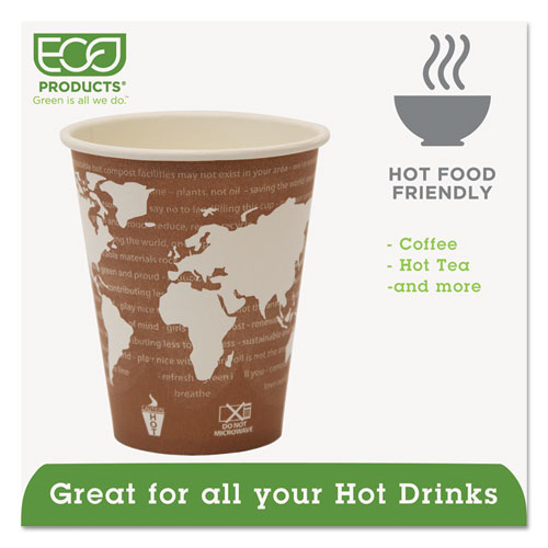 Eco-Products 8 oz World Art Hot Beverage Cups - Leakproof and Eco-Friendly