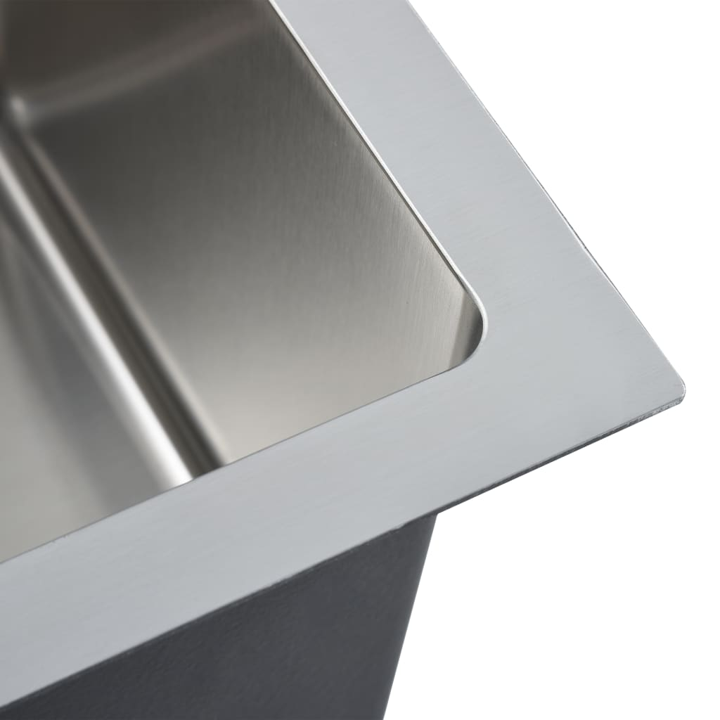 vidaXL Handmade Kitchen Sink Stainless Steel - High-Graded Handmade Stainless Steel, Silky Smooth Satin Finish, Soundproofing, X-Flume Design