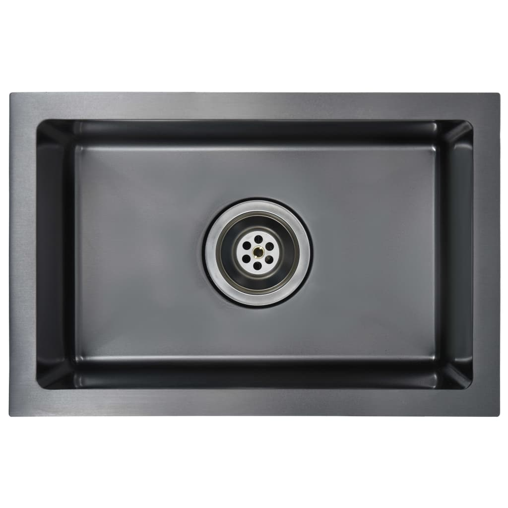vidaXL Handmade Kitchen Sink - Black Stainless Steel | High-Grade Stainless Steel with Sound-Reduction Pads