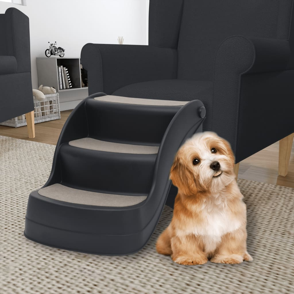 vidaXL Folding 3-Step Dog Stairs Black - Easy and Safe Access for Your Pets