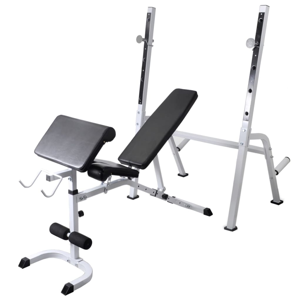 vidaXL Workout Bench with Weight Rack, Barbell and Dumbbell Set - Total Body Exercise Equipment