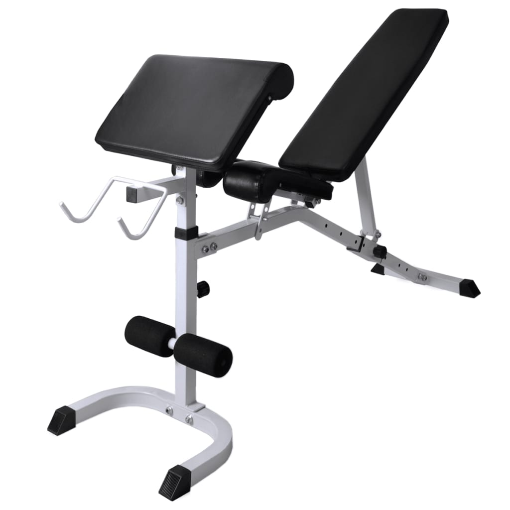 vidaXL Workout Bench with Weight Rack, Barbell and Dumbbell Set - Total Body Exercise Equipment