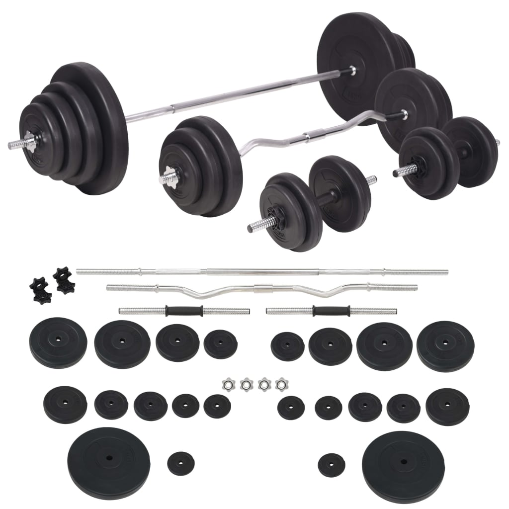 vidaXL Workout Bench with Weight Rack, Barbell and Dumbbell Set - Total Body Exercise Equipment