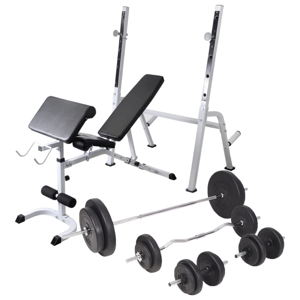 vidaXL Workout Bench with Weight Rack, Barbell and Dumbbell Set - Total Body Workout at Home