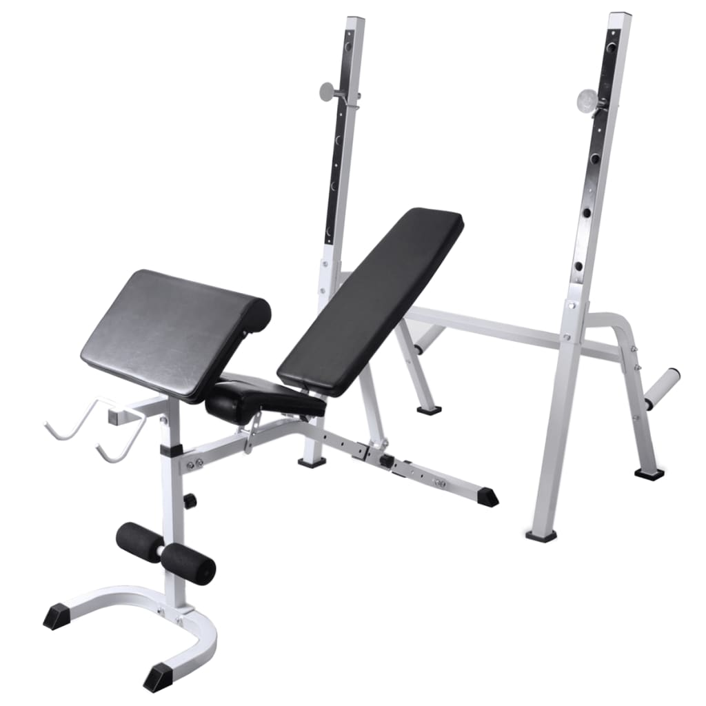 vidaXL Workout Bench with Weight Rack, Barbell and Dumbbell Set - Total Body Workout at Home