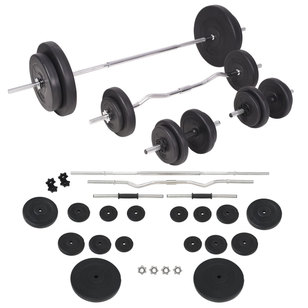 vidaXL Workout Bench with Weight Rack, Barbell and Dumbbell Set - Total Body Workout at Home