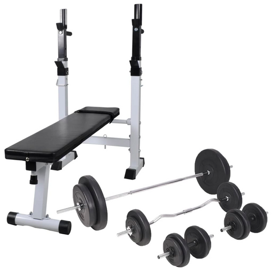 vidaXL Workout Bench with Weight Rack, Barbell and Dumbbell Set - Home Gym Equipment