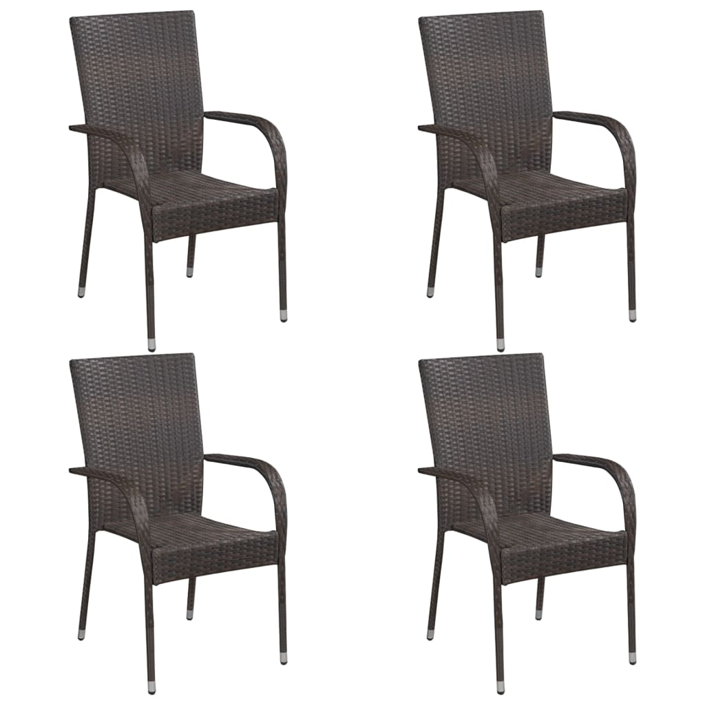 vidaXL 5 Piece Patio Dining Set Brown - Outdoor Acacia Wood Table and PE Rattan Chairs