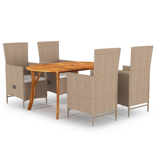 vidaXL 5 Piece Patio Dining Set Beige - Sturdy Acacia Wood Table and PE Rattan Chairs